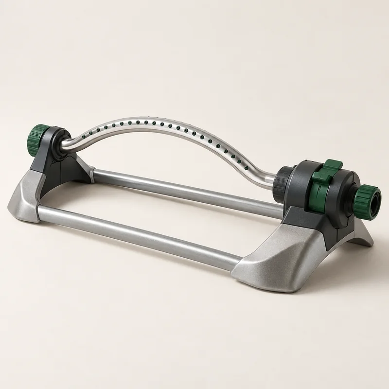AI-generated unbranded oscillating sprinkler concept; not the actual Melnor XT4200M